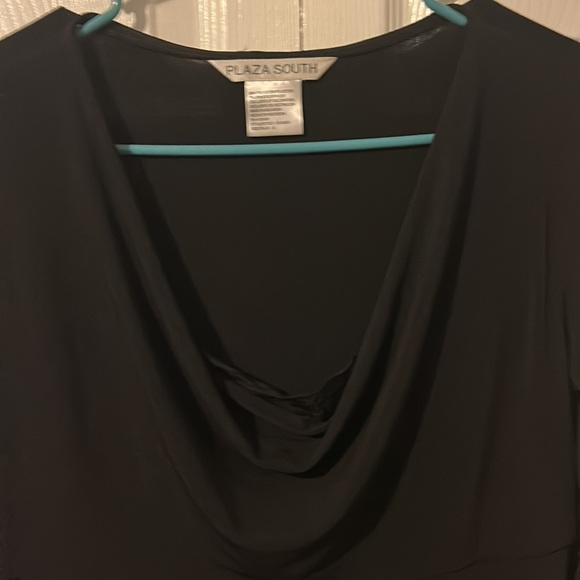 Solid black mid length sleeve shin length dress with lace inset - Picture 3 of 4